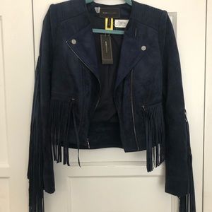 BCBG Navy Suede Fringe Jacket